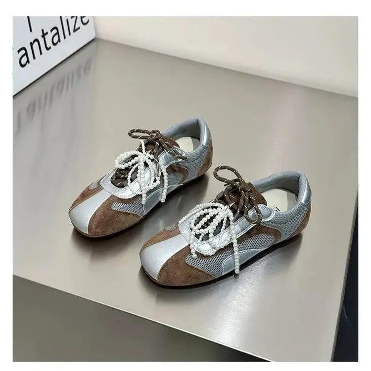 Fashion Bead Flats Casual Sneakers Woman Shoes Sport Loafers Summer 2025 New Trend Lace-Up Running Shoes Designer Comfort Zapatos Mujer