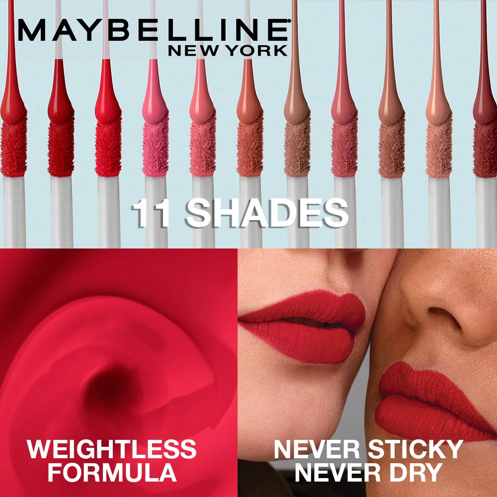 Maybelline New York Sensational Liquid Matte Lipstick 03 Flush It Red 7ml Lightweight Non-Sticky Non-Drying
