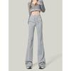 Women's Gray Low-Waist Flare Pants - 2025 Spring Drawstring Casual Slimming Straight Leg Trousers
