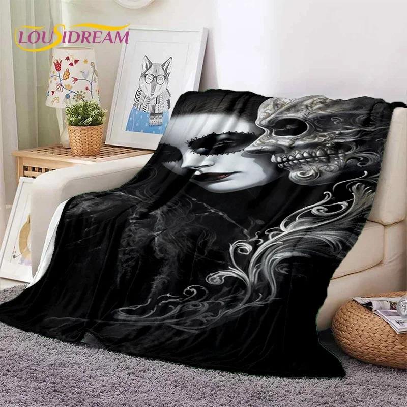 Skull Dead Girl 3D Gothic Horror Female Rose Soft Flannel Blanket for Beds Bedroom Sofa Picnic,Throw Blanket for Cover Leisure
