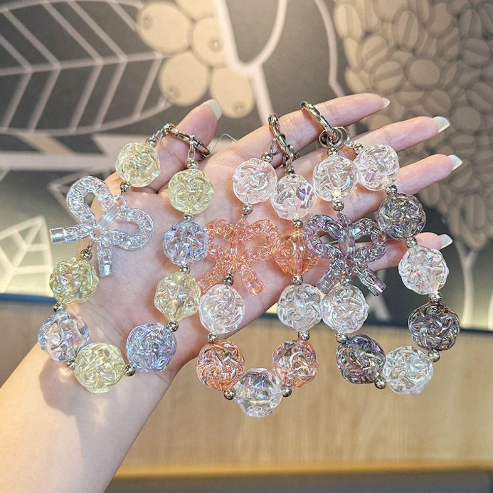 Bag Hanging Beaded Phone Chain Irregular Transparent Beads Pendant Sweet Candy Keychain  Key Decor