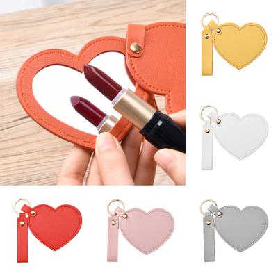 Love Heart Shape Makeup Mirror Waterproof Faux Leather Vanity Mirror Keychain Portable