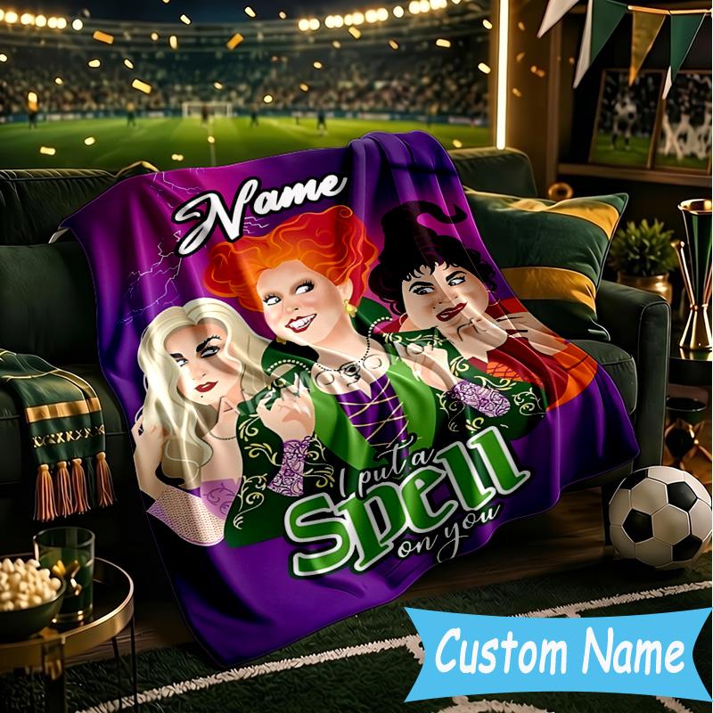 1PC Custom Name Witches Collage Throws Blanket Flannel Blankets for Couch Bed Gifts for Men Women Travel Picnic Christmas Fan Gifts