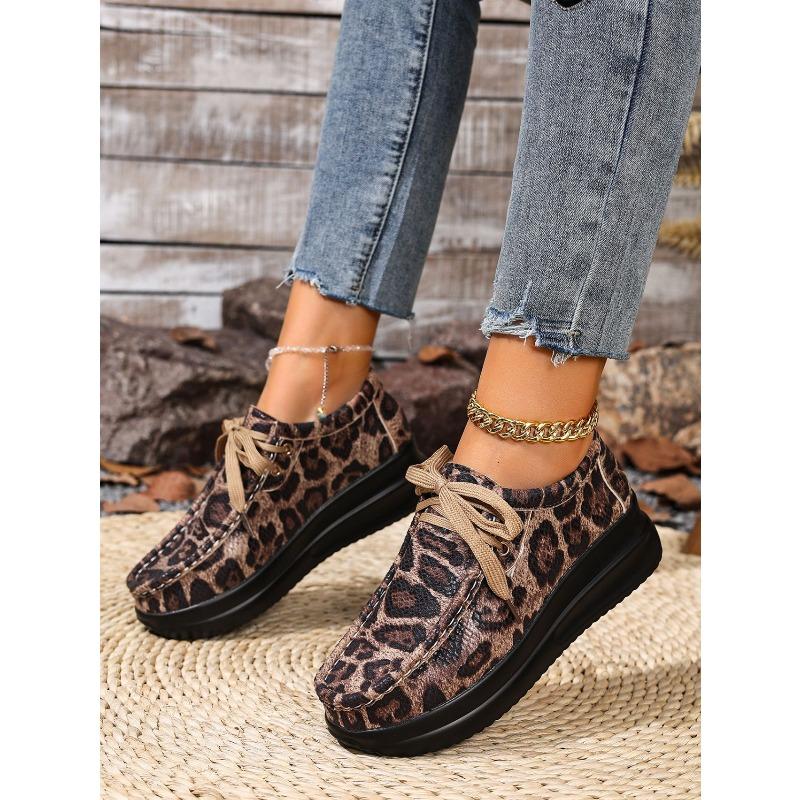 Lace-up Platform Leopard Print Low-top Shoes Women's Plus Size Casual Lace-up Shoes