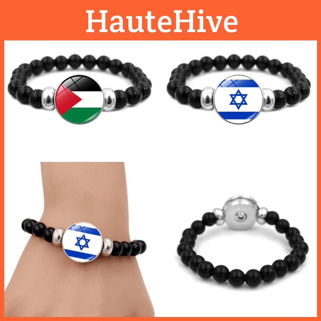 Izrael Palestyna Flaga Kamień Szlachetny Bransoletka Unisex Czarna Koralikowa Biżuteria Hurt