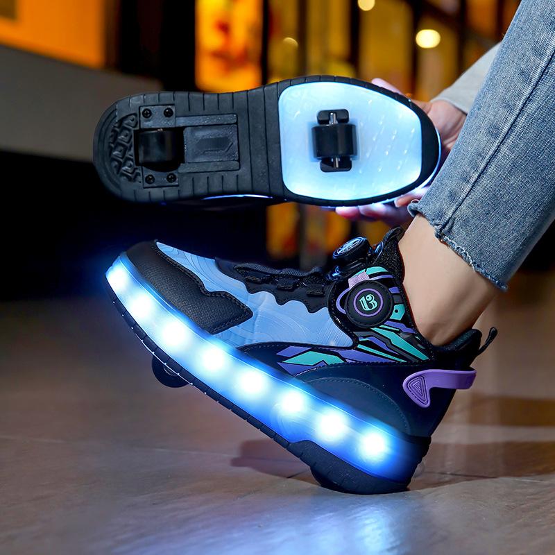 

Invisible Bottom Flying Shoes with Wheels Hot Sale of The Season Unisex Kids Double Wheel Walking Shoes Roller Skates Entertain 38
