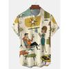 Camicia da uomo con stampe 3D a linee minimaliste, camicia con bottoni, camicia casual, camicia estiva, manica corta, abbigliamento quotidiano per le vacanze