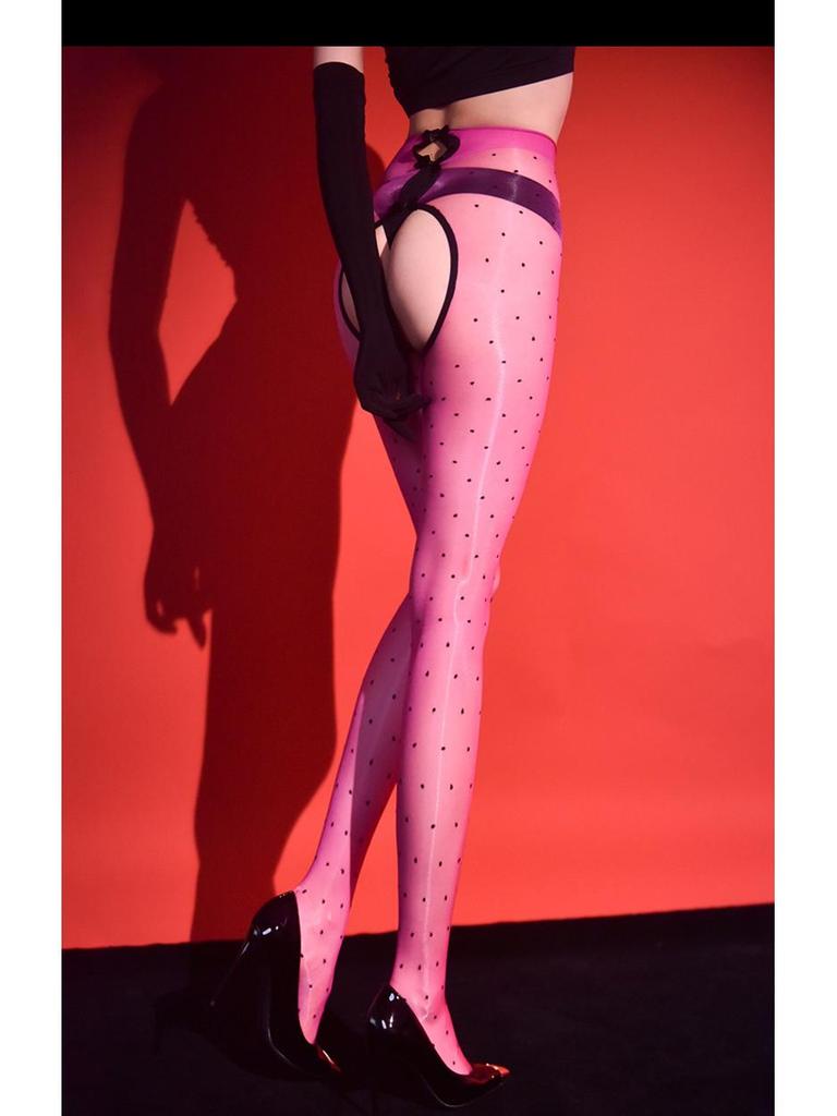5D Aurora Polka Dot Black Silk Pantyhose: Ultra-thin, Skin-friendly, Sunscreen, Summer Sexy Open Crotch, Footed Stockings.