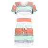 Women Summer Dresses Casual V-Neck Short Sleeve Bandage Stripe Printing Loose Dress