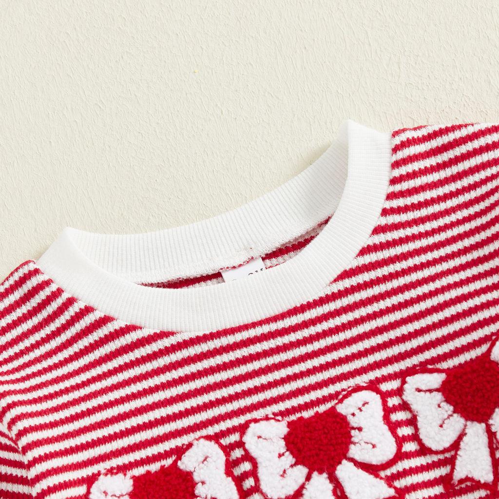 Valentinstag Baby Mädchen Strampler - Schleife & Stickerei, Langarm Gestreifter Waffelanzug
