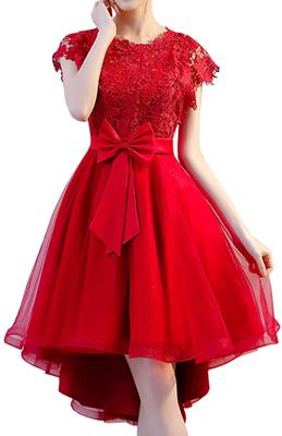 JINZUOMA Fête Soirée Mariage Concert Dentelle Tulle Midi Élégante Robe Formelle avec Dentelle Florale Parfaite pour Mariage et Fêtes Taille Robe Femme,
