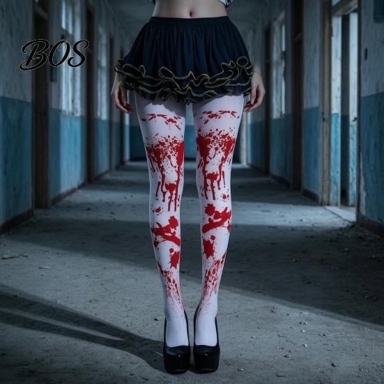 Comfortable Zombie Cosplay Costume Halloween Blood Print for Women, Scary Apron, Hooded Elastic Polyester Horror Themed Apparel Cloak, Stockings