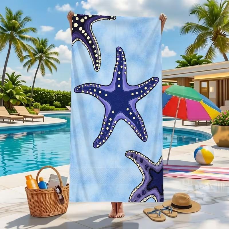 Purple Blue Polka Dot Starfish Beach Towel Light Sky Marine Print Quick Dry Sand Free Soft Towel For Summer Beach Yoga Gift