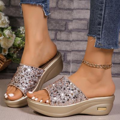 Pantoufles pour femmes nouvelles Sandales Slingbacks décontractées à paillettes Chaussures compensées confortables Femmes Printemps Été Pantoufles à plateforme Slides Femmes