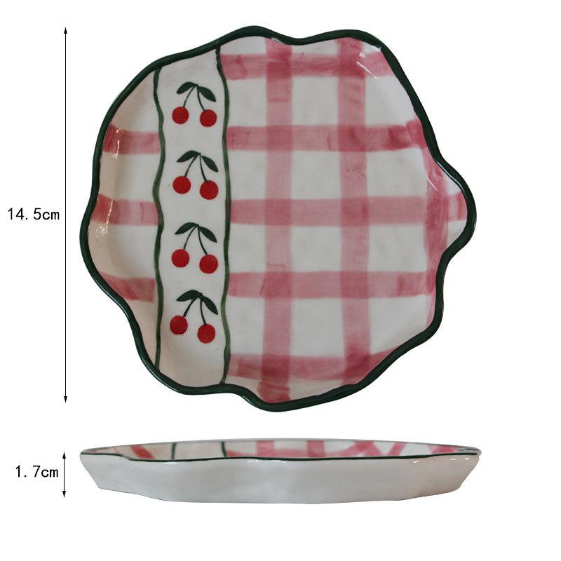 Скандинавская посуда Клетчатая Розовая Вишневая Кофейная Чашка Тарелка для Ручного Выдавливания Милый Стиль Керамическая Кружка 301-400ml