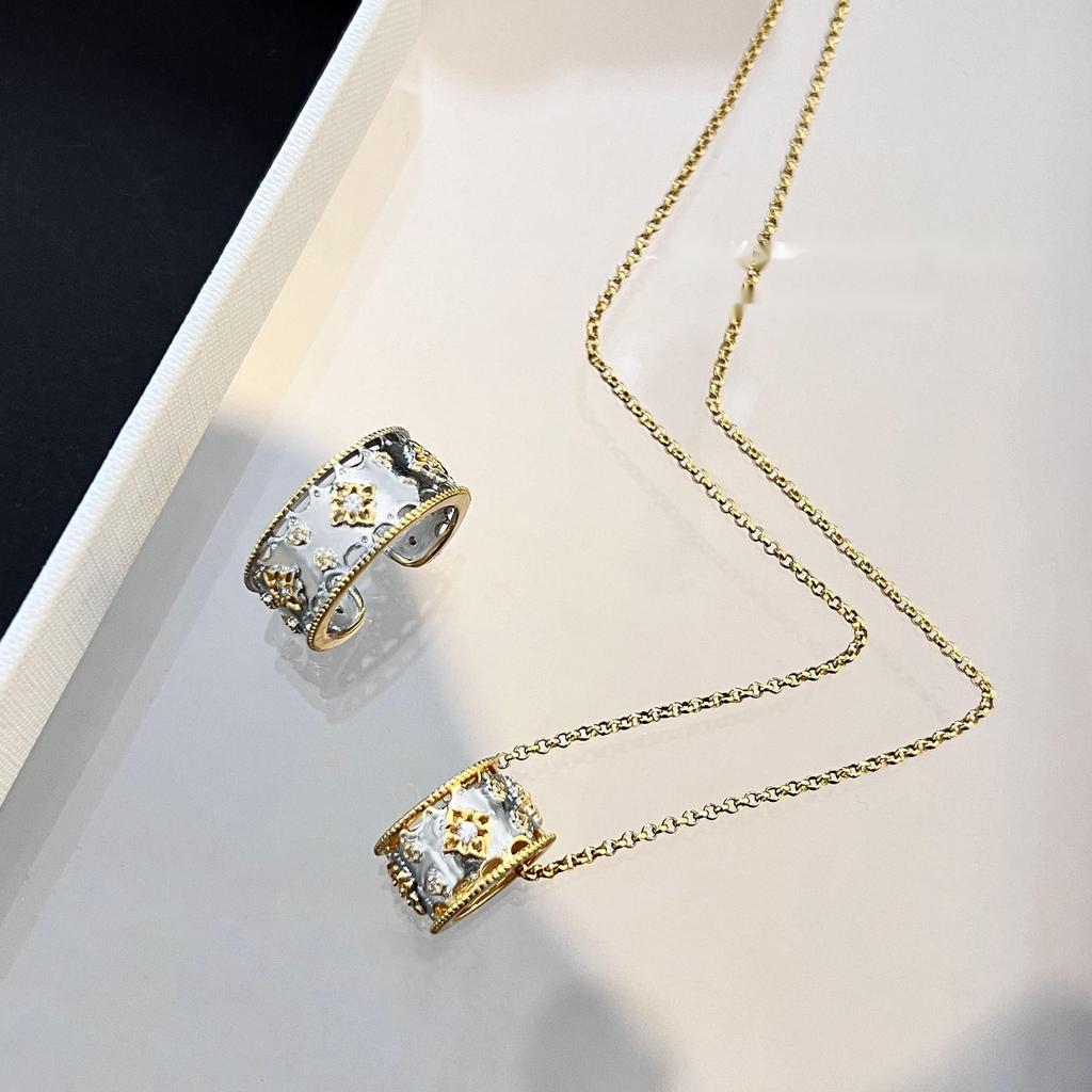 BELLA BOX Italský prsten ve stylu Bratti ve dvoubarevném zlatě Náhrdelník Vhodný pro dámské svatební večírky Módní šperky