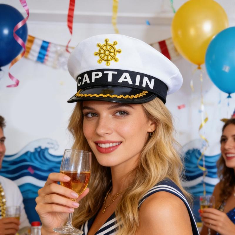Breathable Captain Hat with Embroidery and Letter Design Marine Hat for Adult Youth Halloween Party Cosplay Headpiece