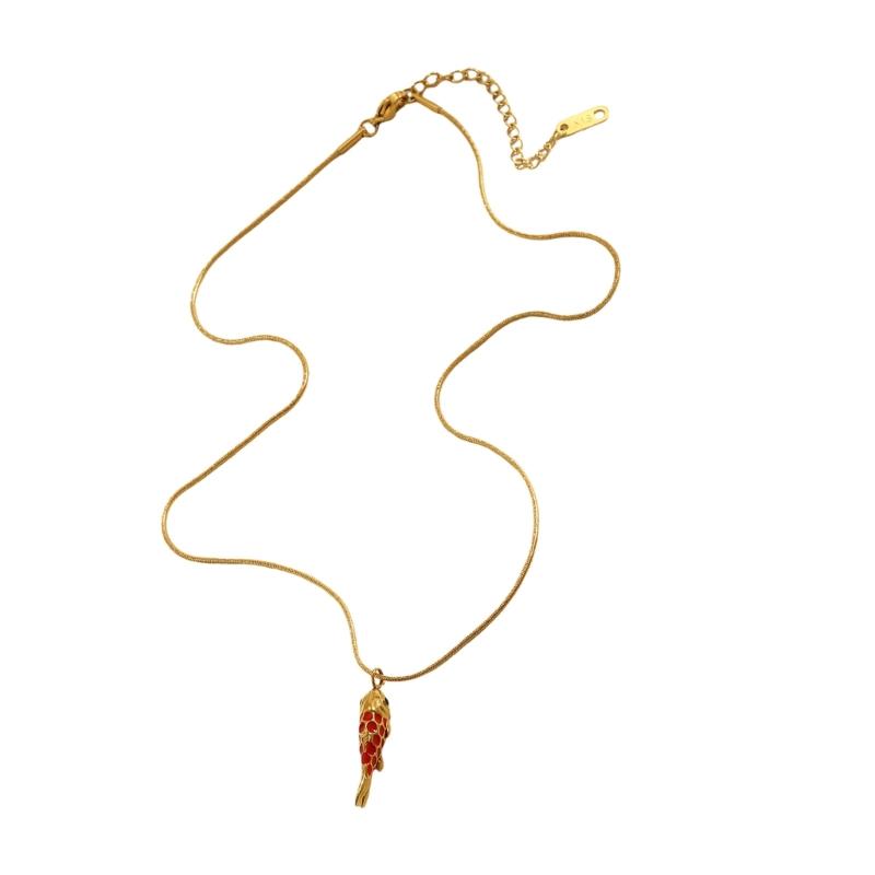Elegant Red Enamel Fish Charm Necklace Stainless Steel 18k Gold Plated Jewelry for Women Summer Holiday Gift 1