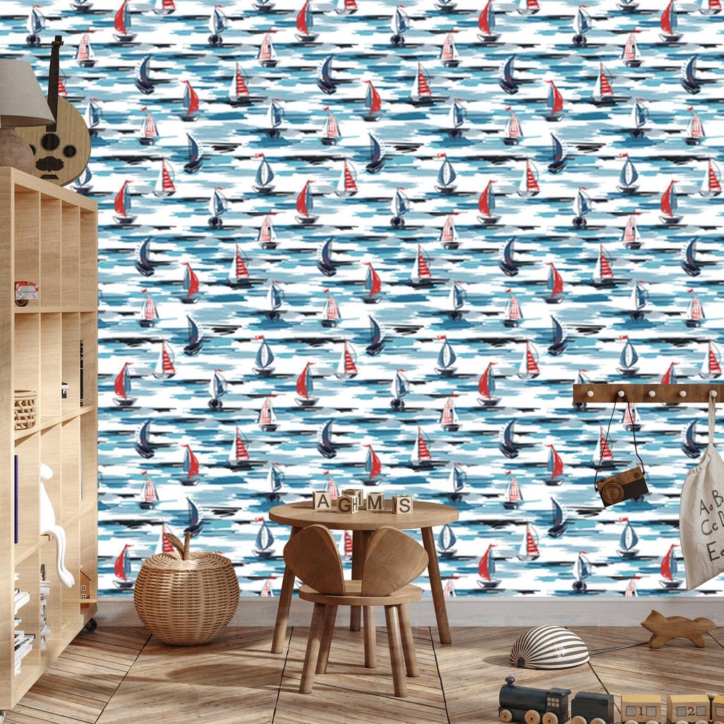 Painted sailboats at sea wallpaper for living room and bedroom 50x1000