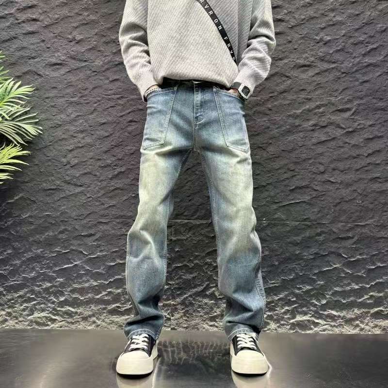 Loose washed blue jeans overalls American comfortable niche casual pants versatile straight men's long pants