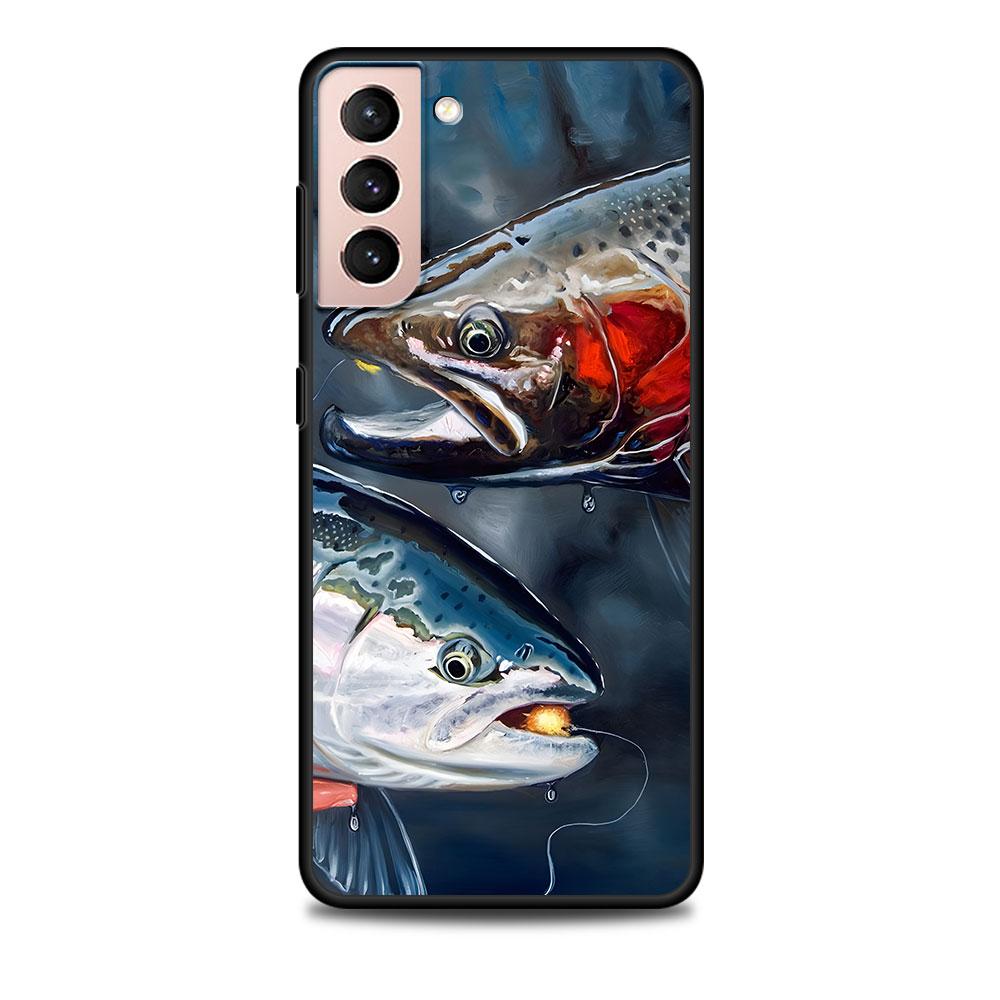 Trout Fish Fishing Case for Samsung Galaxy S23 S10e S10 S21 FE S22 S9 S24 Ultra S20 Plus Soft Black TPU Phone Cover Bumper