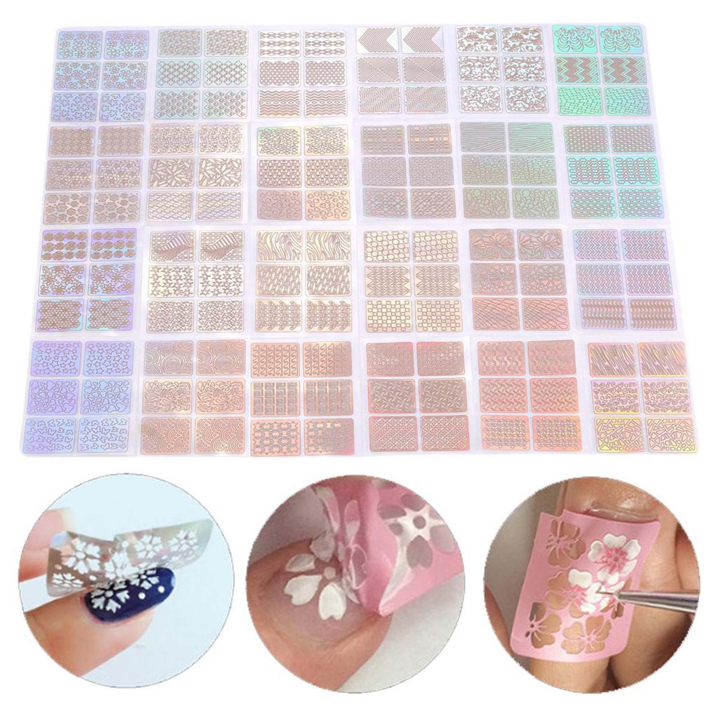 Nail Art Stickers Hollow Transfer Decals 24 Sheet Set High Quality PVC Material Elegant Fashionable   Manicure Accessories For Women Girls Decorati