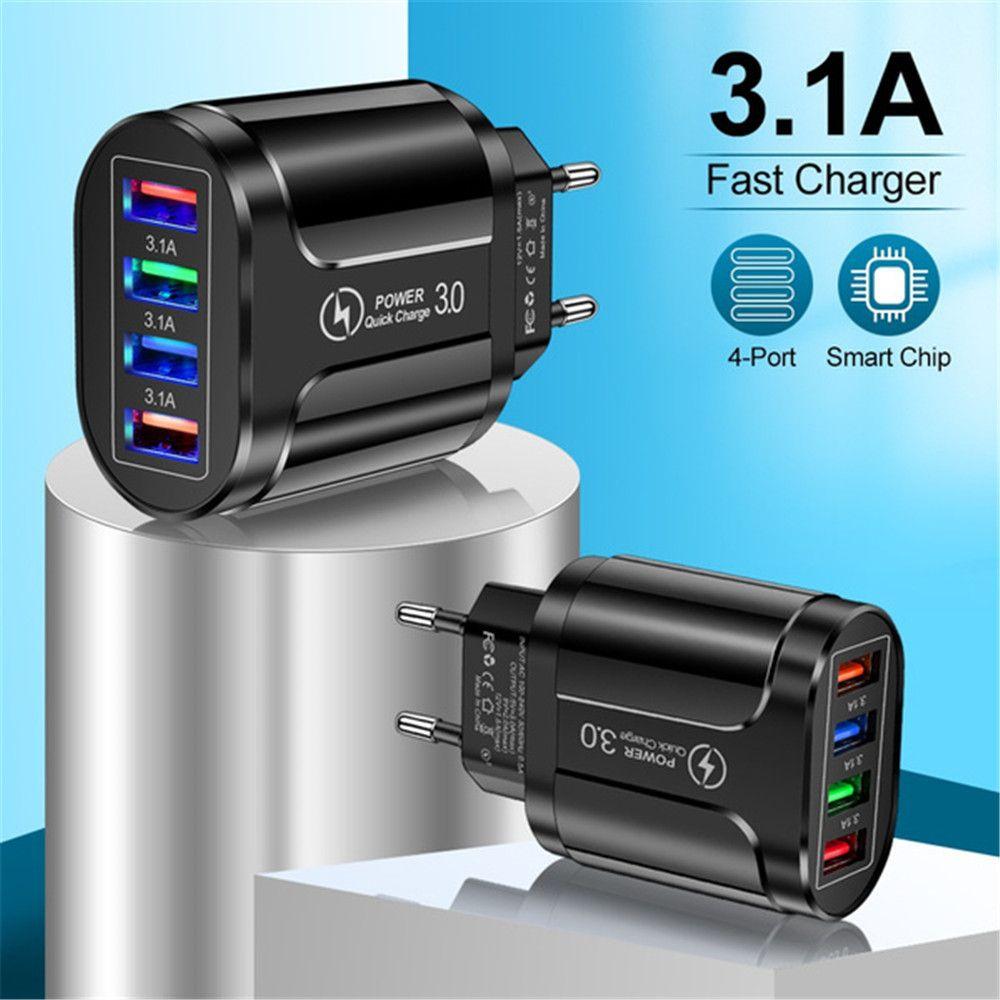 Travel 4 Ports UK EU US Plug Fast Quick Charger USB Transformer Adapter Power Supply