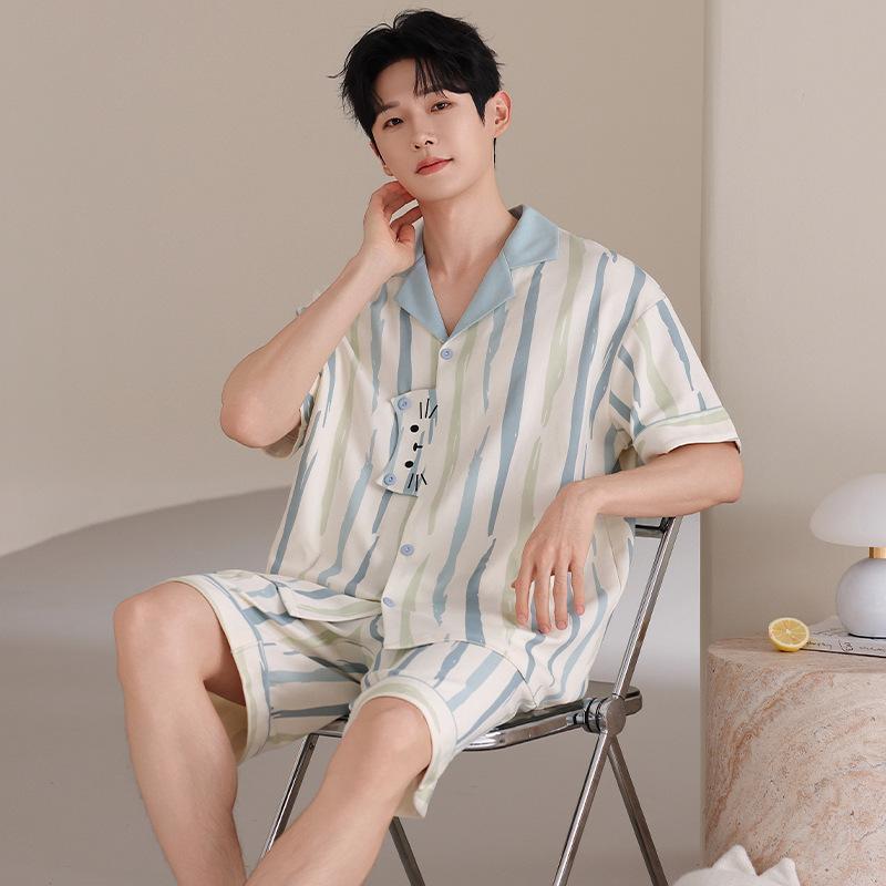 Pure Cotton Couple Pajamas Summer 1011 New Cartoon Cute Short-sleeved Shorts Can Be Worn Outside Men's and Women's Loungewear Suits