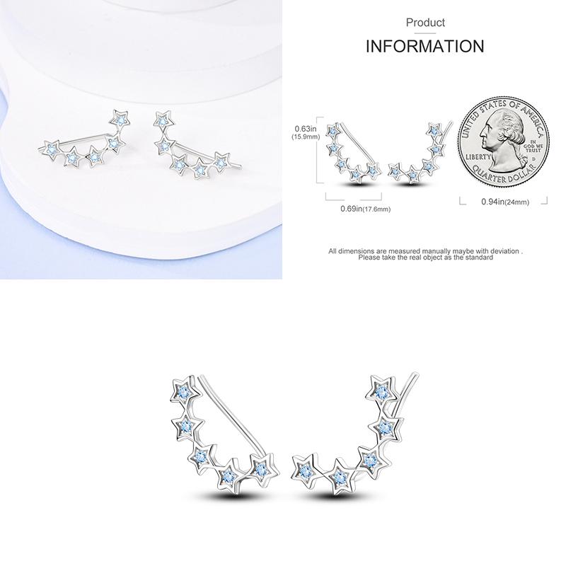 Sparkling Blue Zircon Hoop Earrings Pave U Shape Star Devil Eyes Circle S925 Drop Earring Fit Original Party Jewelry