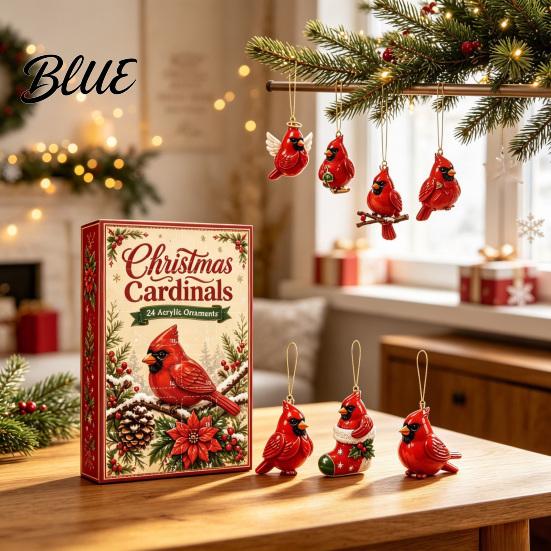 Daily Countdown Box Birthday Gift 24-Day Christmas Advent Calendar Red Bird Set with for Children