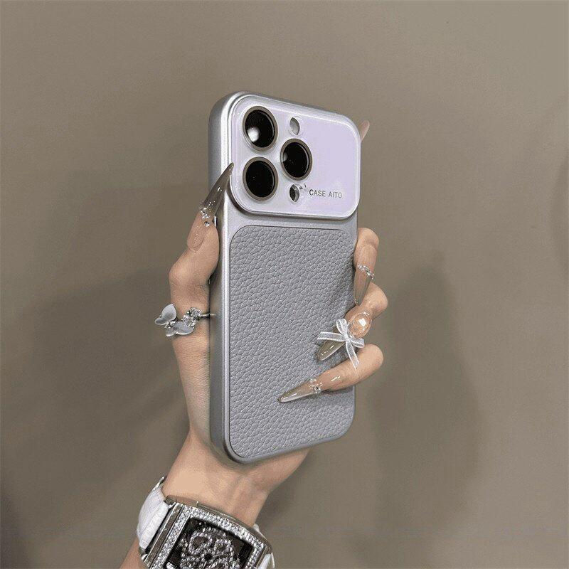 Luxury Litchi Grain Leather Matte Phone Case For iPhone 11 12 13 14 15 16 17 Pro Max Plus Air Bumper Back Cases Cover