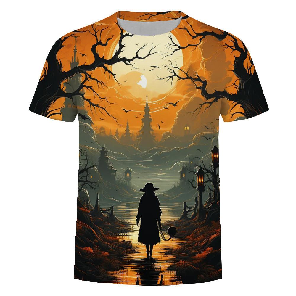 New 3D printed fashion trend multifunctional round neck short sleeved Halloween T-shirt top
