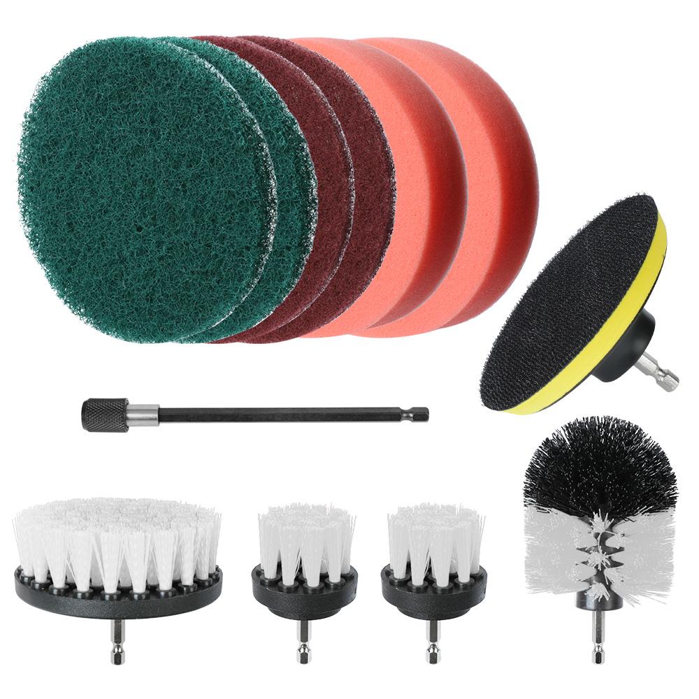 12 PCS Set Tool Kit With Extension Wash Cleaning Brushes Power Scrubber For Clean Car Wheel Tire Windows Drill Brush Attachment