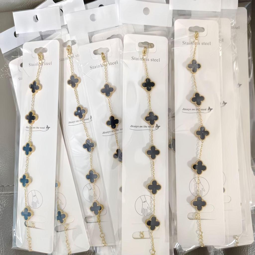 Gold-Plated Stainless Steel Four-Leaf Clover Bracelet - 13mm, Fashionable Color-Retention Jewelry