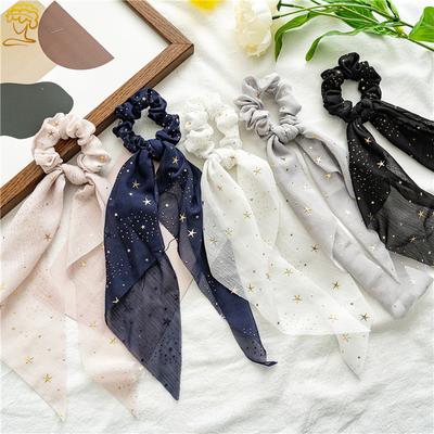 Elastici per Capelli con Fiocco e Stampe alla Moda, Elastici in Chiffon Elastico per Capelli Donna, Elastici per Capelli in Seta a Stella, Design con Fiocco per Coda di Cavallo, Accessori per Capelli Versatili