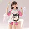 Girls Summer Ice Silk Short Sleeve Shorts Pajama Set Cute Round Neck Two Piece Loungewear