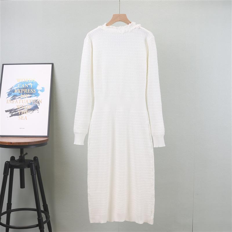Women's Spring Fall Long Sleeves V-Neck Dress Casual Button Knitted Sweater Midi Dress for Women Solid Color Ribbed Bodycon Knit Midi Dresses