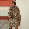 4 imitation fur women's suit collar long leopard print coat autumn and winter new long-sleeved plush coat