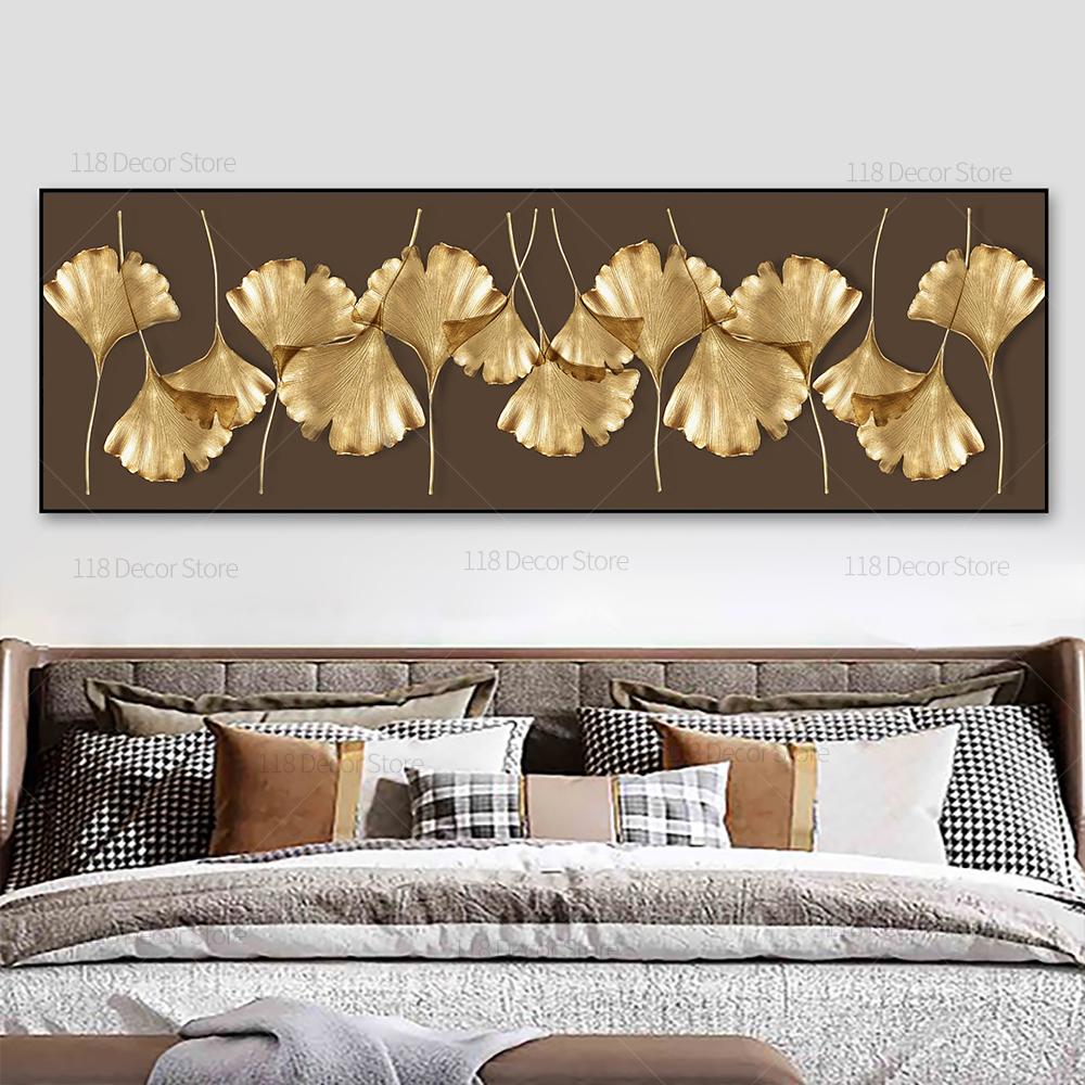 Pictură de lux cu plante abstracte pe perete, frunze de ginkgo auriu nordic, imprimeuri de poster, lucrări de artă pe pânză pentru decorarea camerei de zi