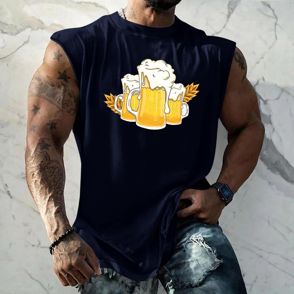 Men Sleeveless Tank Top Loose Fit Casual Streetwear Sport Vest with Textured Pattern Printed Design for Everyday Vacation Wear