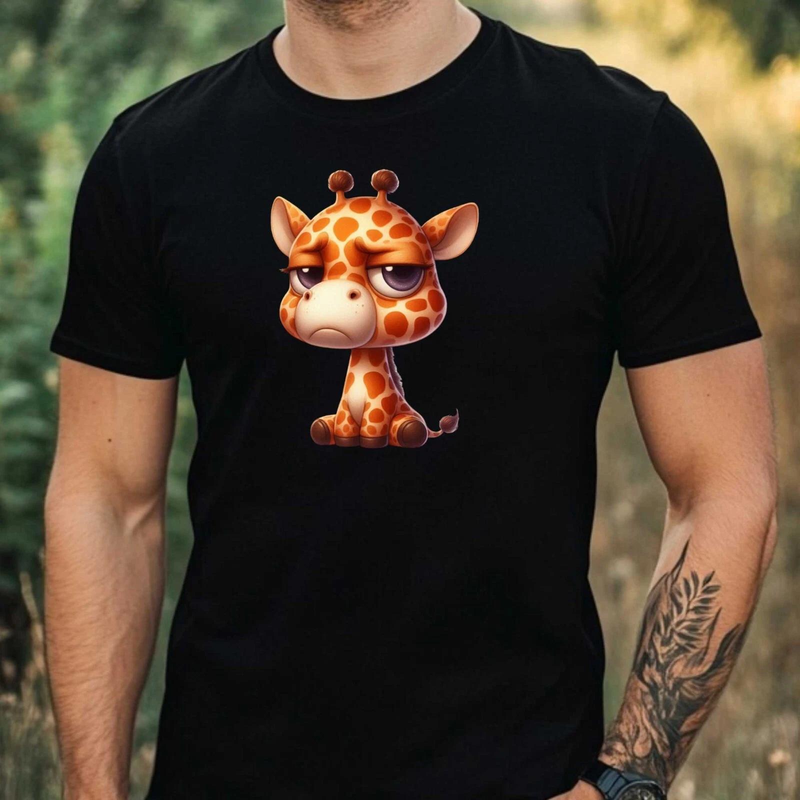 T-Shirt Herren Lustige Mürrische Giraffe Motiv Baumwolle Größe XS bis 5XL XS