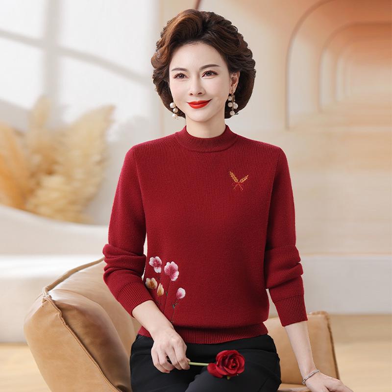 Fleece-Lined Knitted Sweater: Warm Winter Base Layer for Middle-Aged and Elderly Women