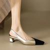 Women Square Toe Sandals Black Toe Patchwork Pumps Gold Sliver Slingbacks Mid Heels Summer Female Dress Shoes Plus Size 41