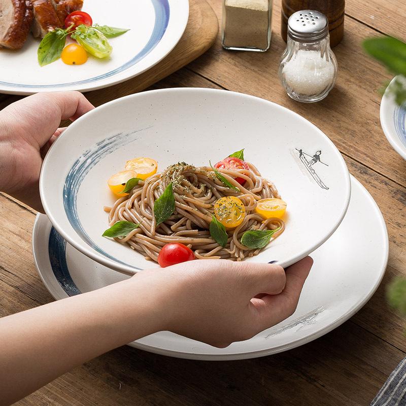 Creative Western Food Plate Japanese Hand-Painted Shallow Plate Household Ceramic Tableware Restaurant Hotel Steak Plate Plate