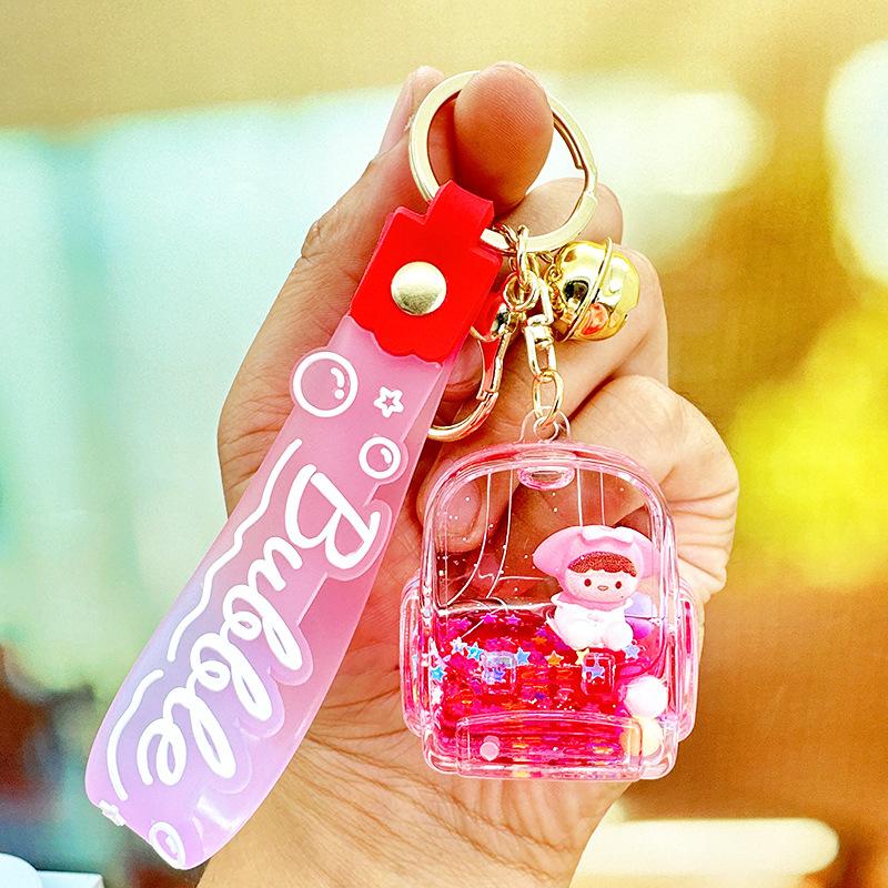 Cartoon Doll Keychain Cute Drifting Crystal Bottle Quicksand Bag Pendant Girl Trinkets Children