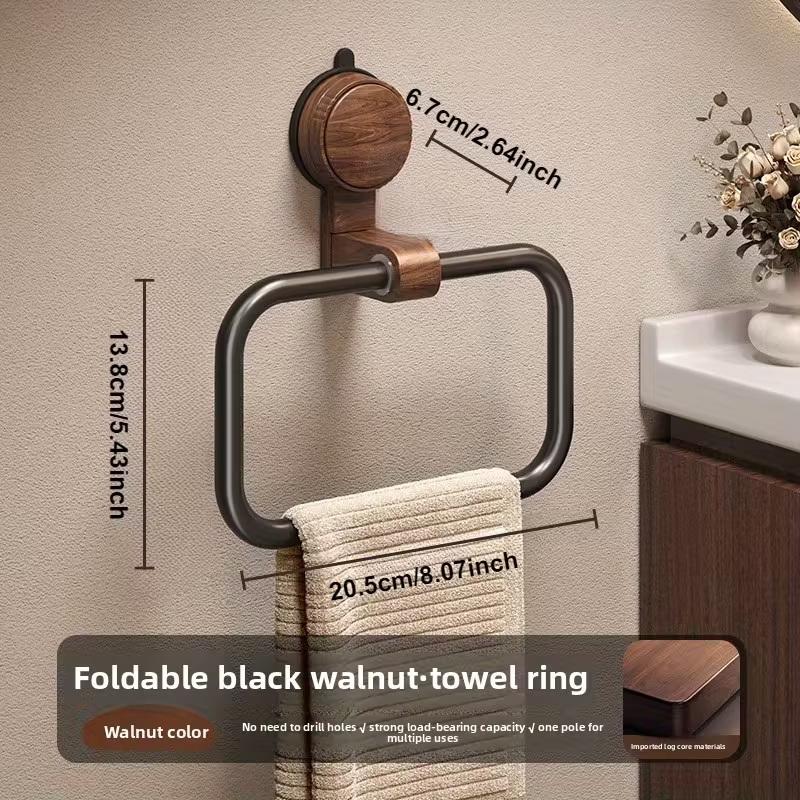 Suction Cup Walnut Towel Rack Medieval Style Punch-Free Wall-Mounted Bathroom Towel Ring Bathroom Towel Hanging Rack