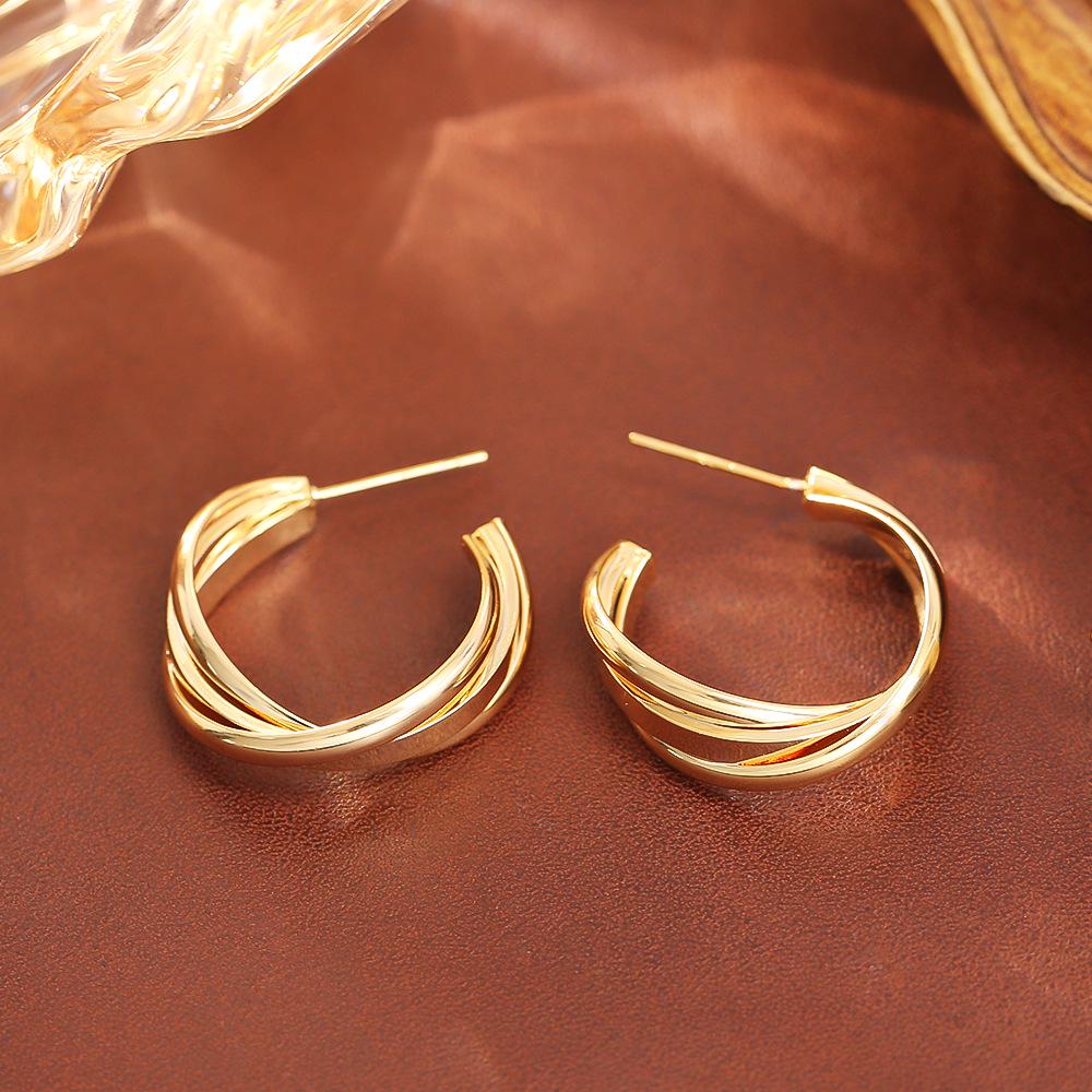 

High-End Matte Gold Multi-Layer Twisted Earrings: European & American INS Style Women s Studs