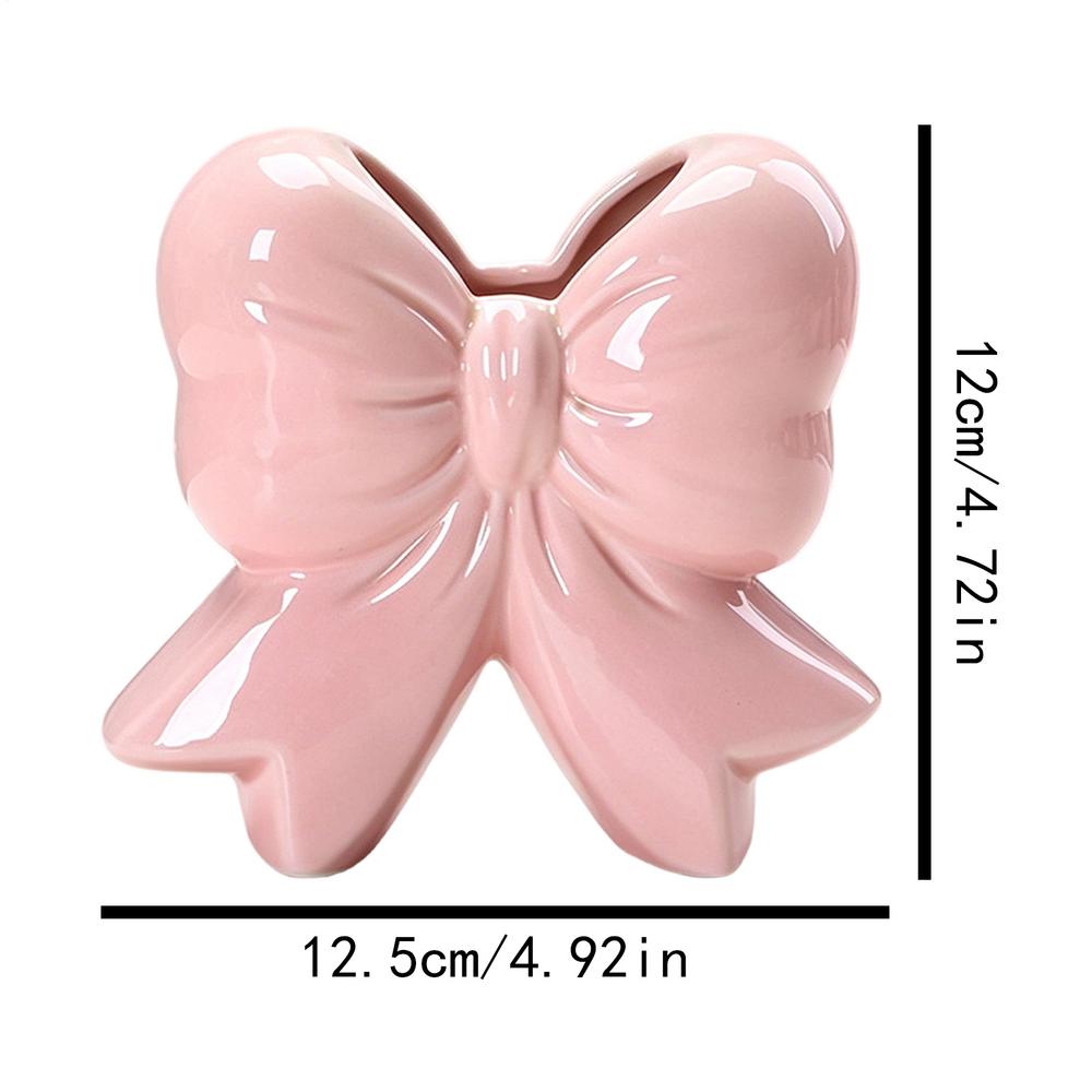 Modern Pink Ceramic Bow Vase Bow Knot Accent Handcrafted Ceramic Vase Simple Style Flower Vase Home Interior