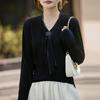 V Neck Knit Long Sleeve Loose Fit Pullover Top With Ribbon