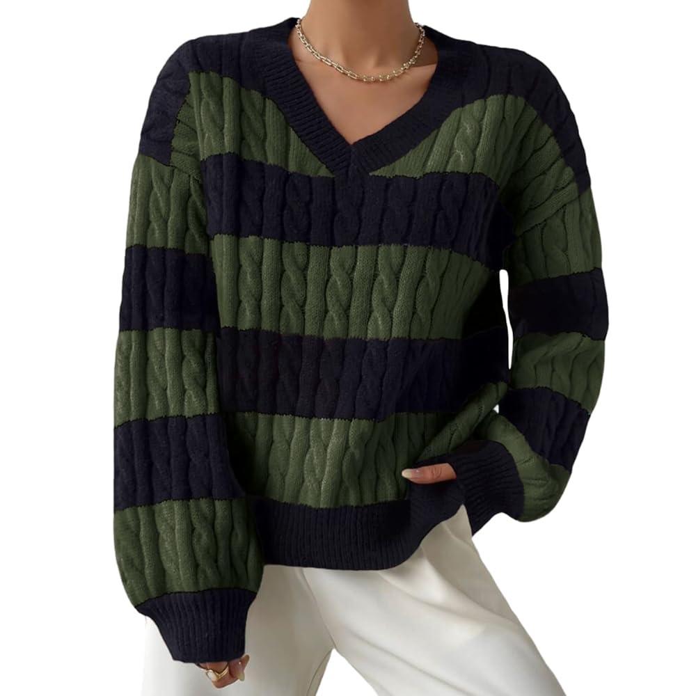 Women's Autumn and Winter V-neck Twisted Flower Pullover Sweater for Women's Clothing
